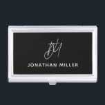 Trendy Black White Monogram Business Card Case<br><div class="desc">Keep your business cards organized and protected in this modern and minimalist business card case featuring a script monogram design. The sleek and stylish design is perfect for any professional setting.</div>