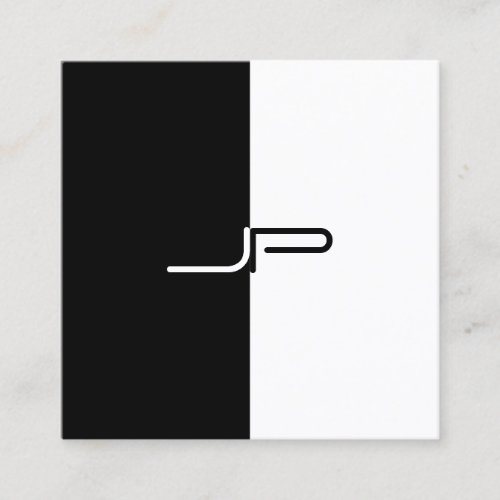 Trendy Black White Monogram Initial Stylish Modern Square Business Card