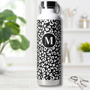 Trendy Black White Monogram Water Bottle