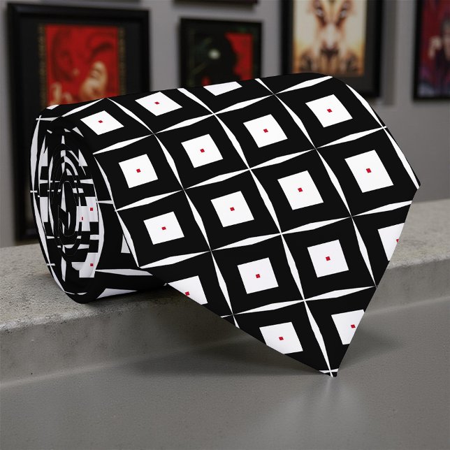 Trendy Black & White Op Art Geometric Pattern Neck Tie (Creator Uploaded)