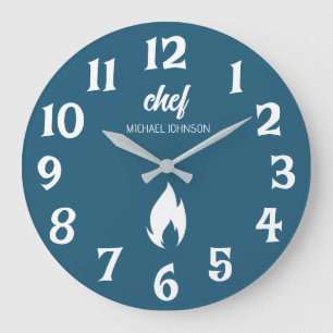 Trendy Black white Personalized name chef Large Clock