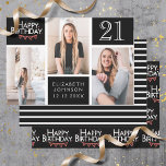 Trendy Black White Photo Collage 21st Birthday Wrapping Paper Sheets<br><div class="desc">Wrap up those gifts in style with this co-ordinated birthday paper pack. The first sheet features a trendy photo collage design which has space for three photographs. You can add the name of the person celebrating their birthday as well as their age and birthday date. The second sheet is a...</div>