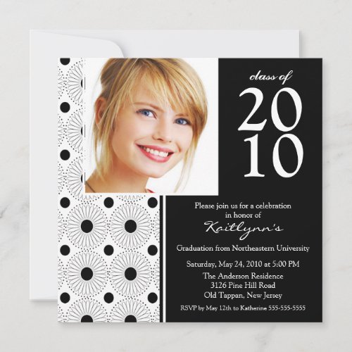 Trendy Black  White Photo Graduation Invitation