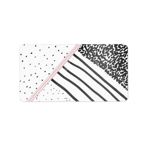 Trendy black white pink stripes dots pattern label