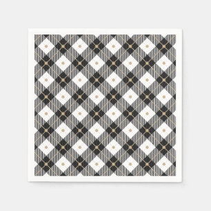 Trendy Black White Plaid Napkins