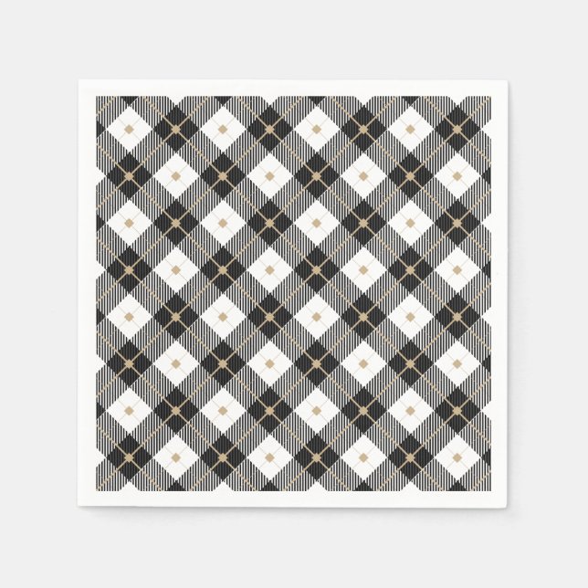 Trendy Black White Plaid Napkins (Front)