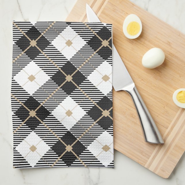 Trendy Black White Plaid Pattern  Kitchen Towel (Quarter Fold)