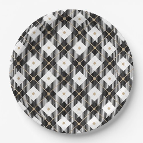 Trendy Black White Plaid Pattern Paper Plates