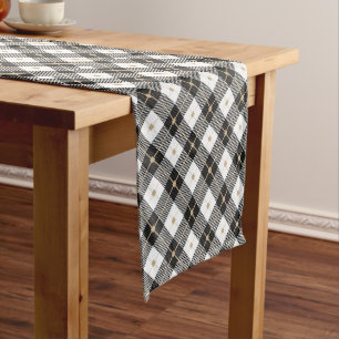 Trendy Black White Plaid Pattern Short Table Runner