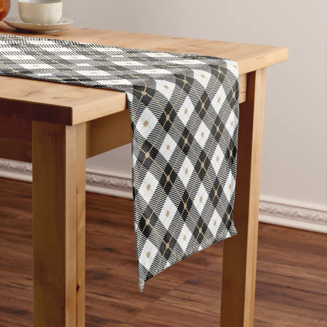 Trendy Black White Plaid Pattern Short Table Runner | Zazzle