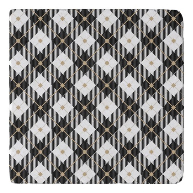Trendy Black White Plaid Pattern Trivet (Front)