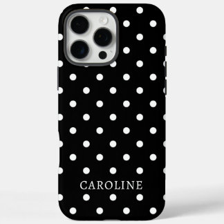 Trendy Black & White Polka Dot Personalized Name iPhone 16 Pro Max Case