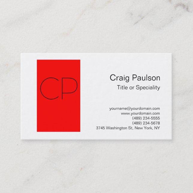Trendy Black White Red Cute Monogram Business Card (Front)