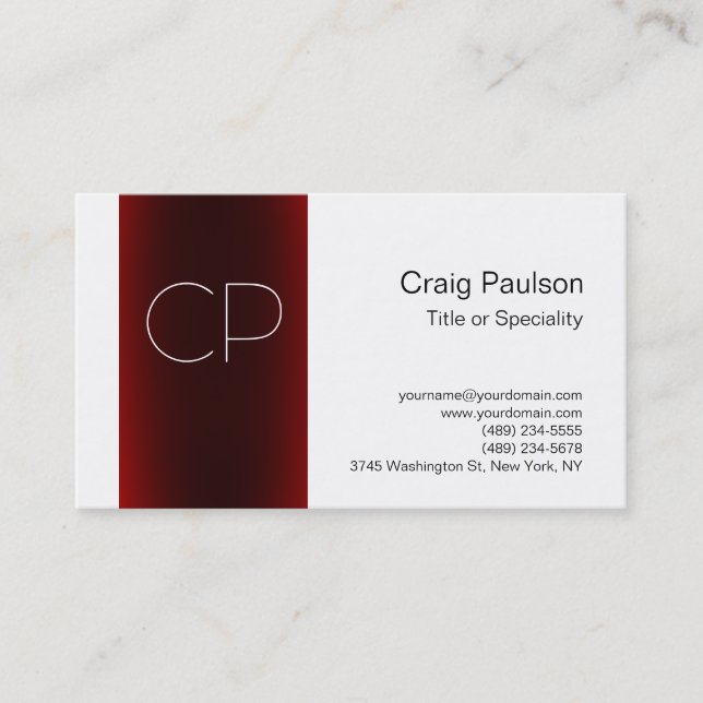 Trendy Black White Red Cute Monogram Business Card (Front)