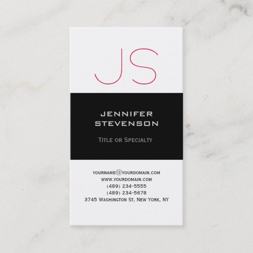 Trendy Black White Red Monogram Business Card