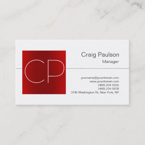 Trendy Black White Red Monogram Business Card