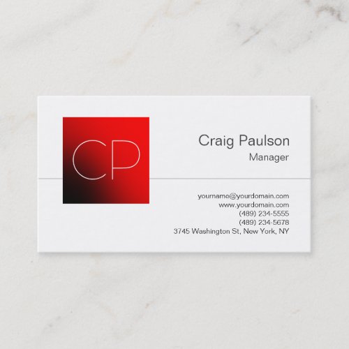 Trendy Black White Red Monogram Business Card