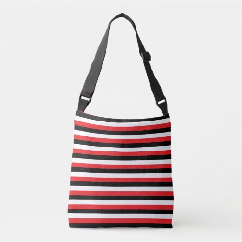 Trendy Black White Red Striped Crossbody Bag