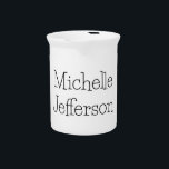 Trendy Black & White Script Name Chic Beverage Pitcher<br><div class="desc">Trendy Modern Customize Professional Simple Design.</div>