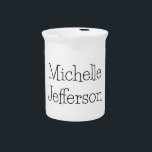 Trendy Black & White Script Name Chic Beverage Pitcher<br><div class="desc">Trendy Modern Customize Professional Simple Design.</div>