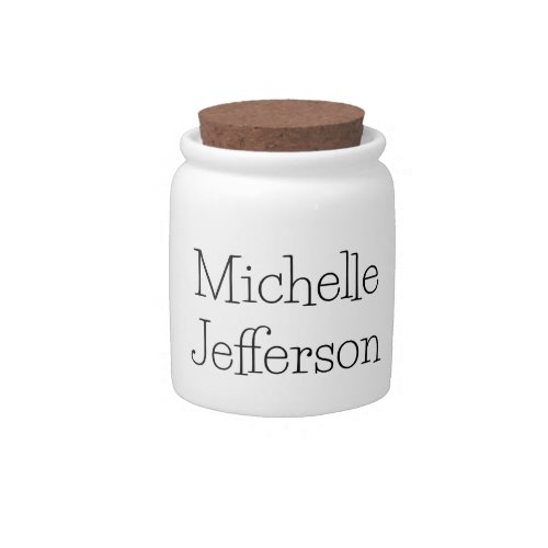 Trendy Black  White Script Name Chic Candy Jar