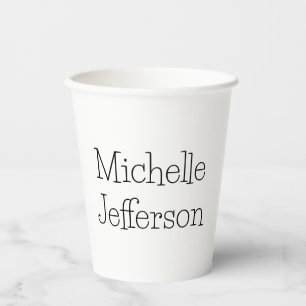 Trendy Black & White Script Name Chic Paper Cups