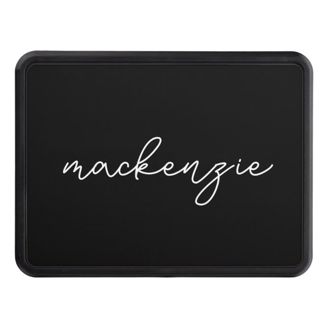 Trendy Black White Script Name Hitch Cover (Front)