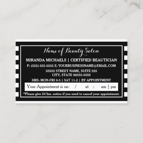 Trendy Black White Stripes Appointment Reminder
