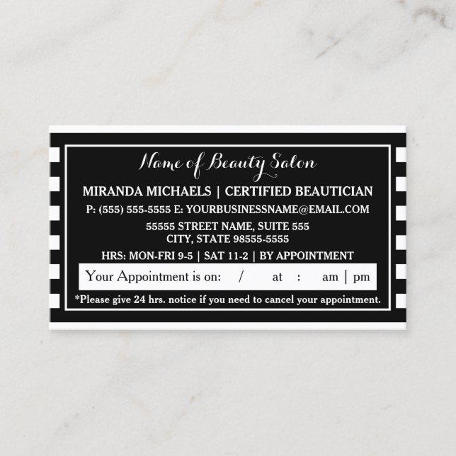 Trendy Black White Stripes Appointment Reminder (Front)