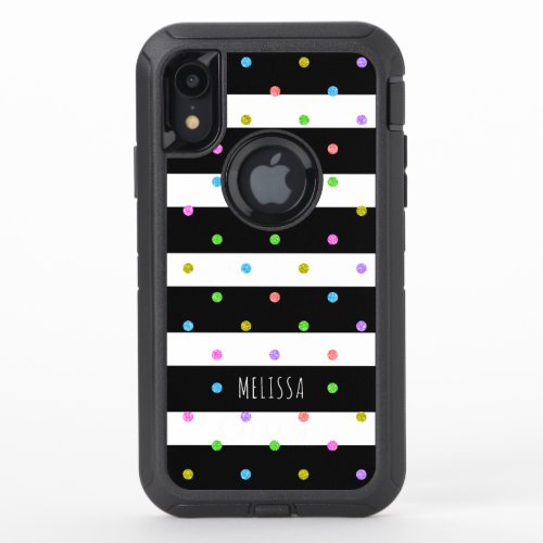 Trendy Black  White Stripes Colorful  Polka_Dots OtterBox Defender iPhone XR Case