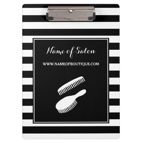 Trendy Black White Stripes Hair and Beauty Salon Clipboard