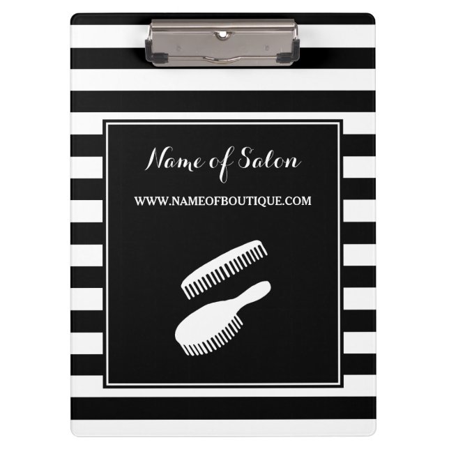 Trendy Black White Stripes Hair and Beauty Salon Clipboard (Front)