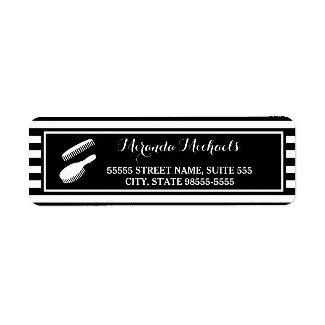 Trendy Black White Stripes Hair and Beauty Salon Label (Front)