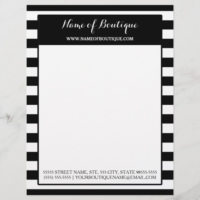 Trendy Black White Stripes Hair and Beauty Salon Letterhead (Front)