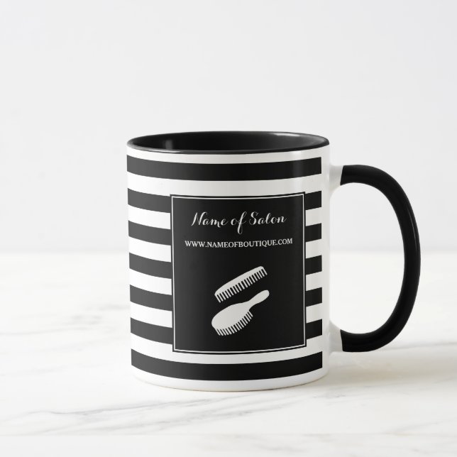 Trendy Black White Stripes Hair and Beauty Salon Mug (Right)