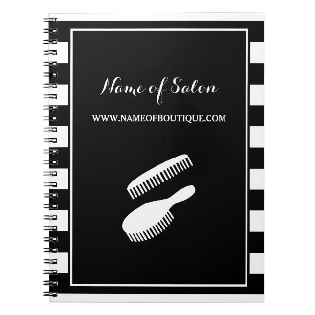 Trendy Black White Stripes Hair and Beauty Salon Notebook (Front)