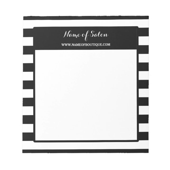 Trendy Black White Stripes Hair and Beauty Salon Notepad (Front)