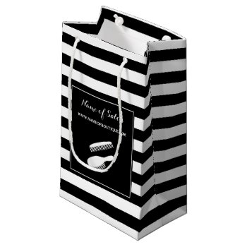 Trendy Black White Stripes Hair And Beauty Salon Small Gift Bag by GirlyBusinessCards at Zazzle