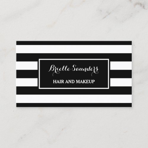 Trendy Black White Stripes Hair and Makeup Artist Business Card