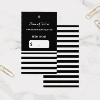 Trendy Black White Stripes Hair Salon Hang Tag by GirlyBusinessCards at Zazzle