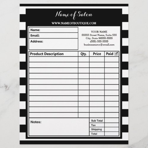 Trendy Black White Stripes Hair Salon Order Forms