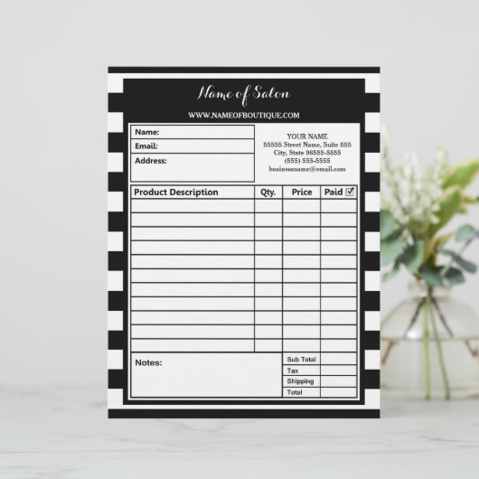 Trendy Black White Stripes Hair Salon Order Forms (Standing Front)