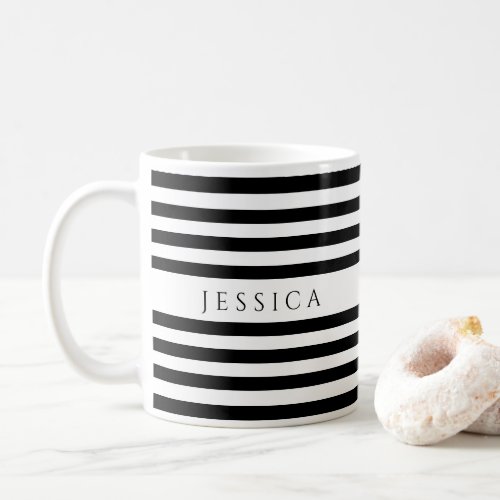 Trendy Black  White Stripes Pattern Name Coffee M Coffee Mug