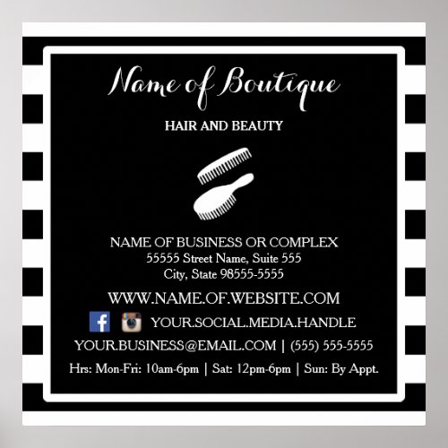 Trendy Black White Stripes Salon Information Sign