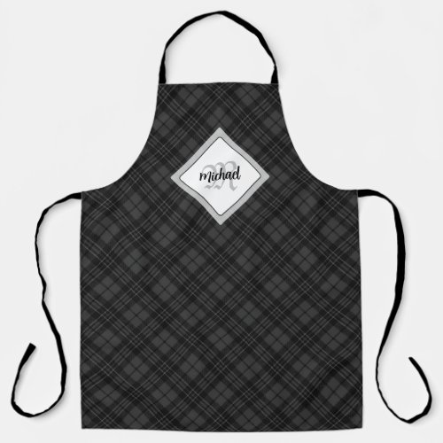 Trendy Black white tartan Personalize Monogram Apron