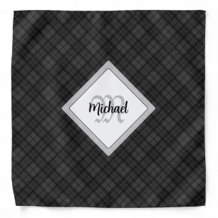 Trendy Black white tartan Personalize Monogram Bandana