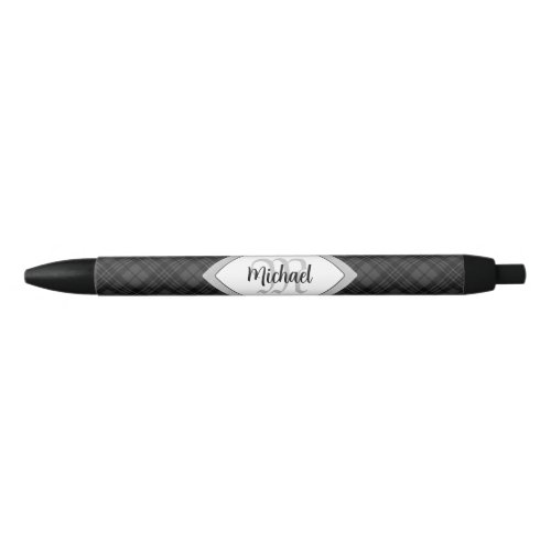 Trendy Black white tartan Personalize Monogram Black Ink Pen