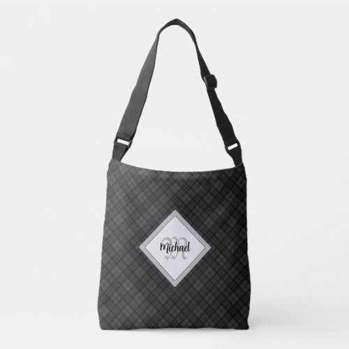 Trendy Black white tartan Personalize Monogram Crossbody Bag
