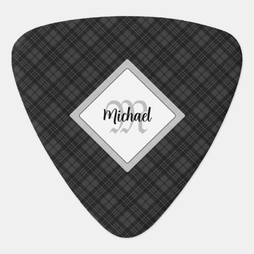 Trendy Black white tartan Personalize Monogram Guitar Pick