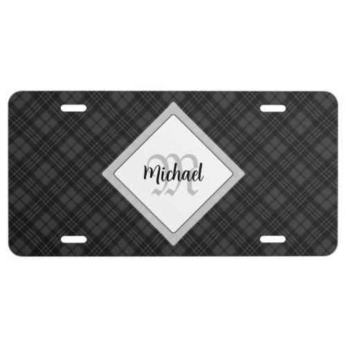 Trendy Black white tartan Personalize Monogram License Plate